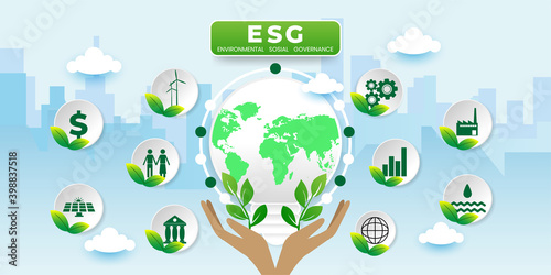 ESG concept of environmental, social and governance in sustainable and ethical business, vector illustration