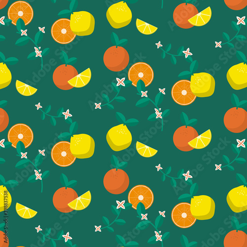 Abstract orange and lemon on green background