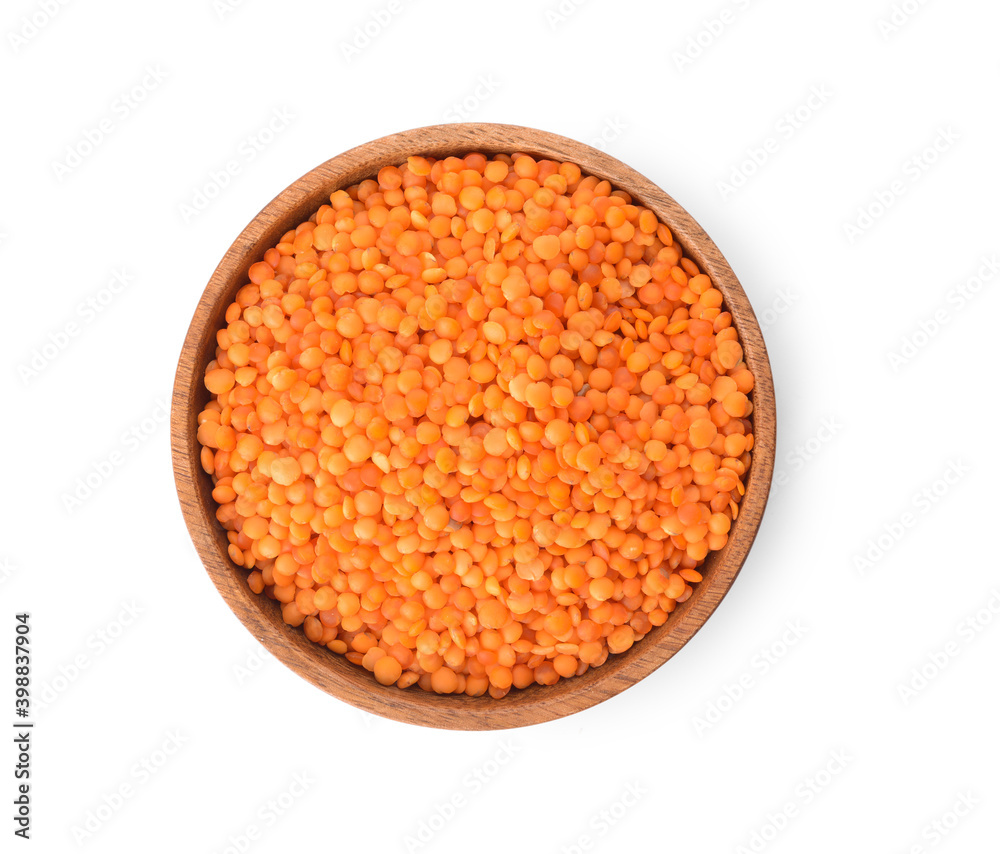 Bowl of red lentils on white background Bowl of red lentils on white background