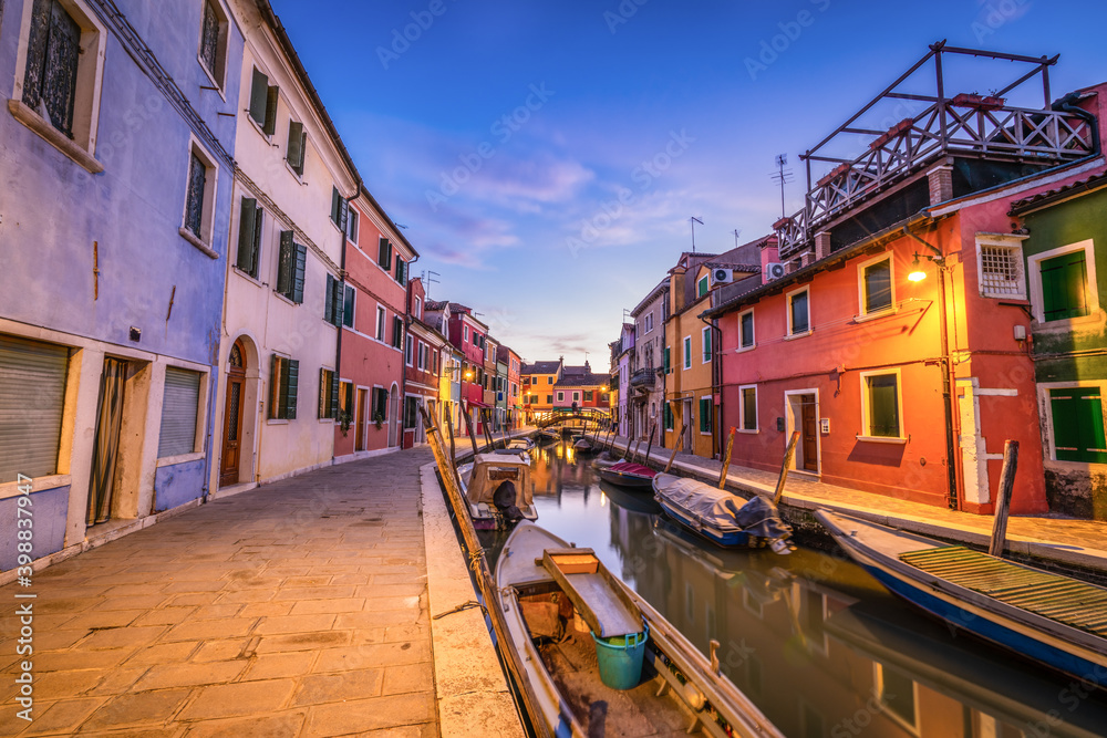 Burano island at sunset in Italy