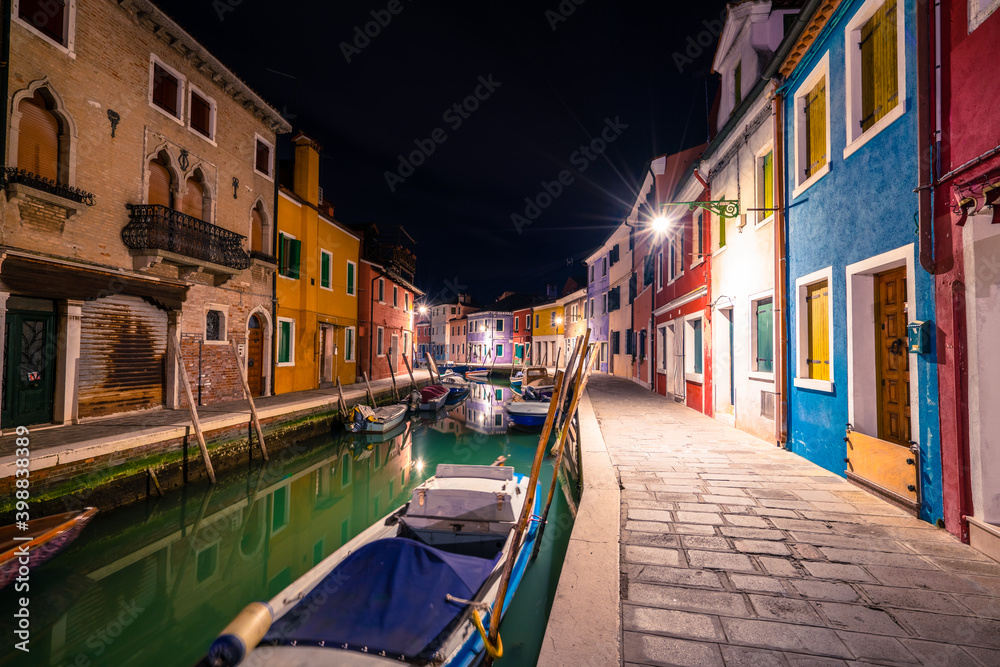 Colorful Burano island at night near Venice, Italy Colorful Burano island at night near Venice, Italy