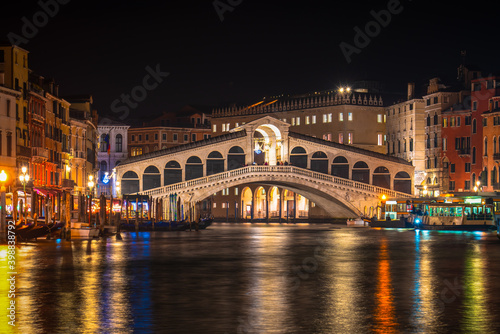 Rialto bridge at night in Venice  Italy