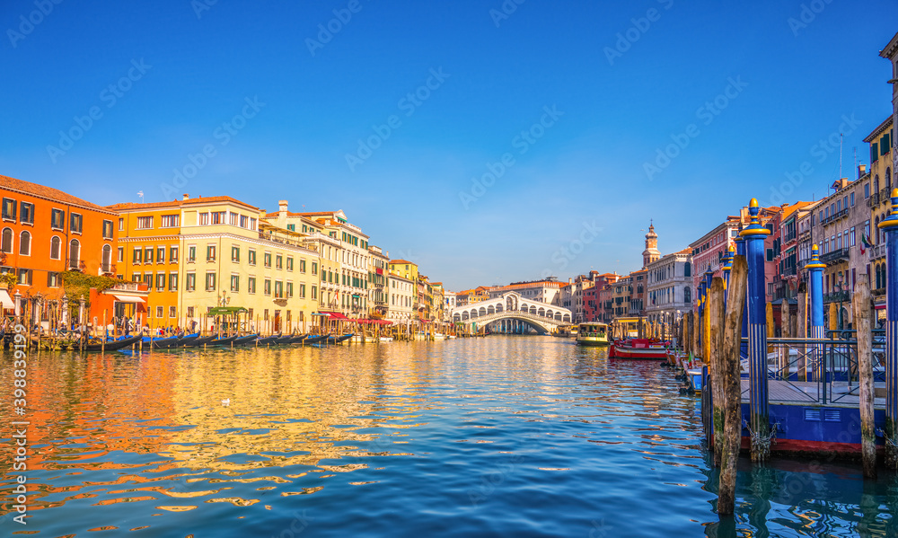 Panorama of Grand canal and Rialto bridge in Venice