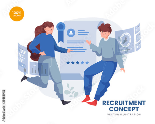 Job Recruitment vector Illustration idea concept for landing page template, Industry occupation for human resource, company hiring employee persons, cv application. Flat Styles