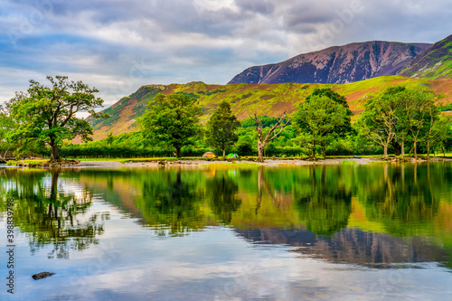 Camping tents at the Buttermere lake in Lake District. Cumbria. England
