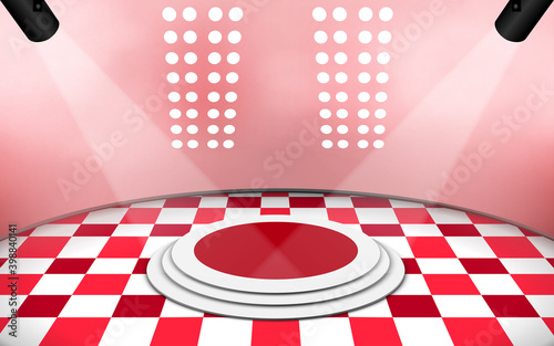 red podium and spotlight with smoke on the studio room