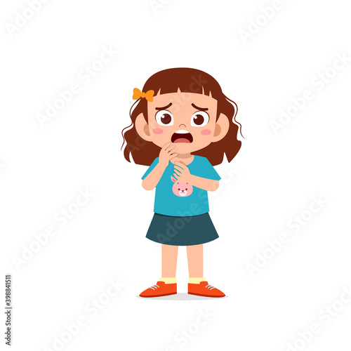 cute little kid girl show worry and scared pose expression