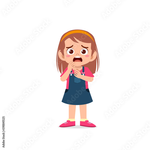 cute little kid girl show worry and scared pose expression