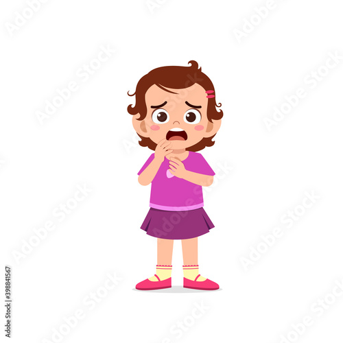 cute little kid girl show worry and scared pose expression