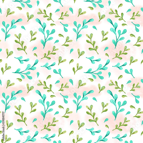 Watercolor seamless pattern with leaves. Suitable for packaging design, textiles, printed products, tableware.