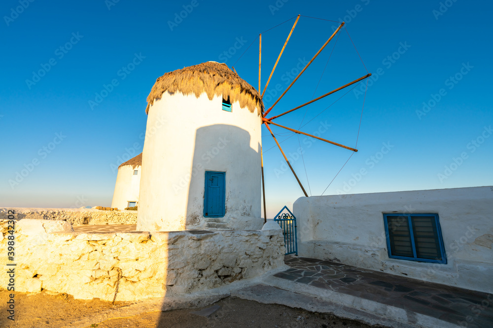 Famous windmill of Mykonos island in the morning 