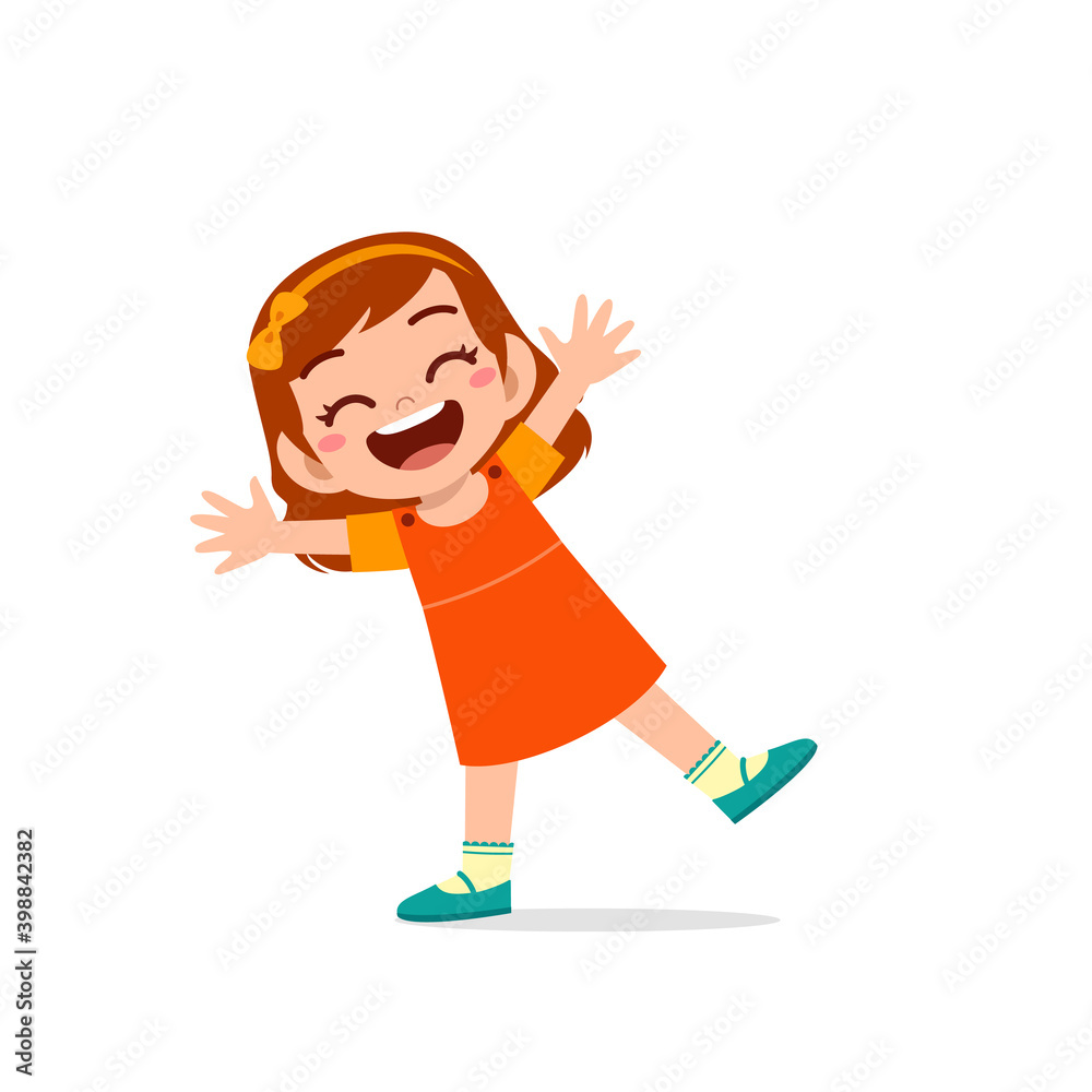cute little kid girl show happy and celebrate pose expression