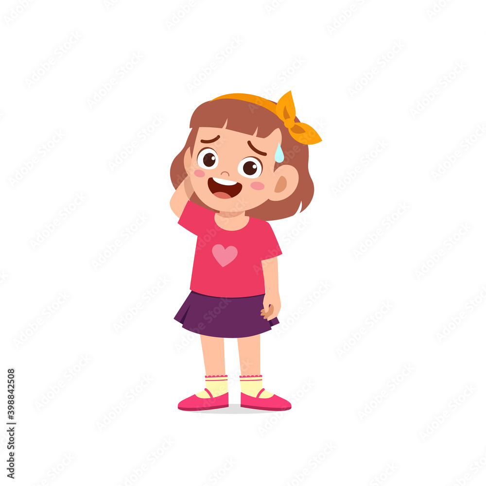 cute little kid girl show unsure and confused pose expression