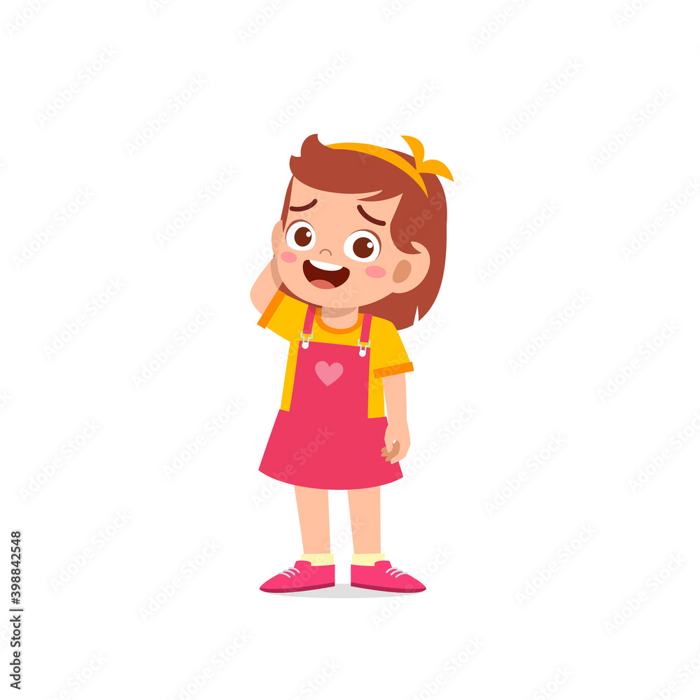 cute little kid girl show unsure and confused pose expression cute little kid girl show unsure and confused pose expression