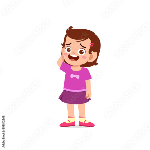 cute little kid girl show unsure and confused pose expression