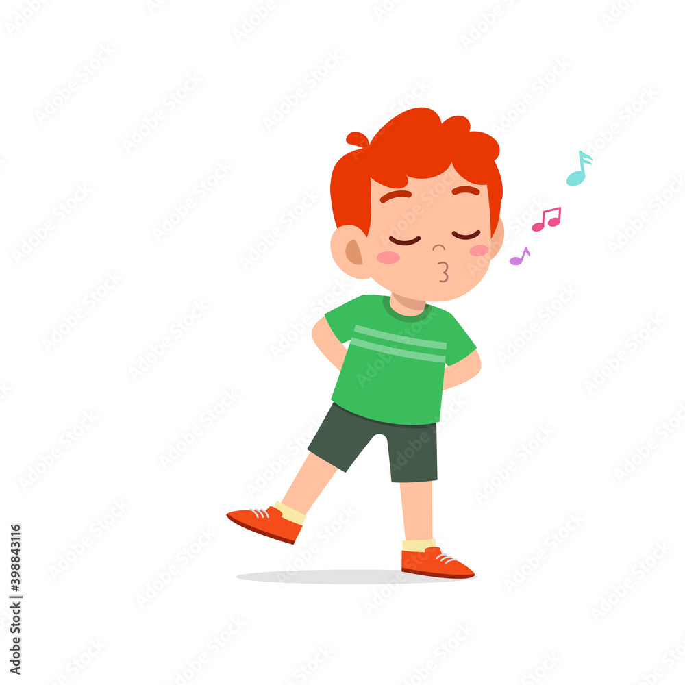 Fototapeta premium cute little kid boy stand and whistling with mouth