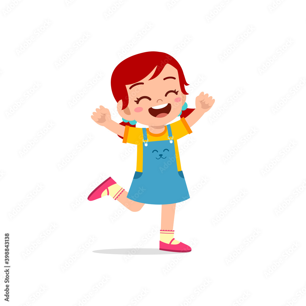 cute little kid girl stand happy celebrating pose expression