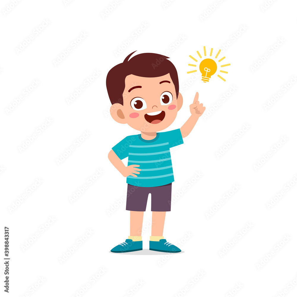 cute little kid boy show idea pose expression with light bulb sign cute little kid boy show idea pose expression with light bulb sign