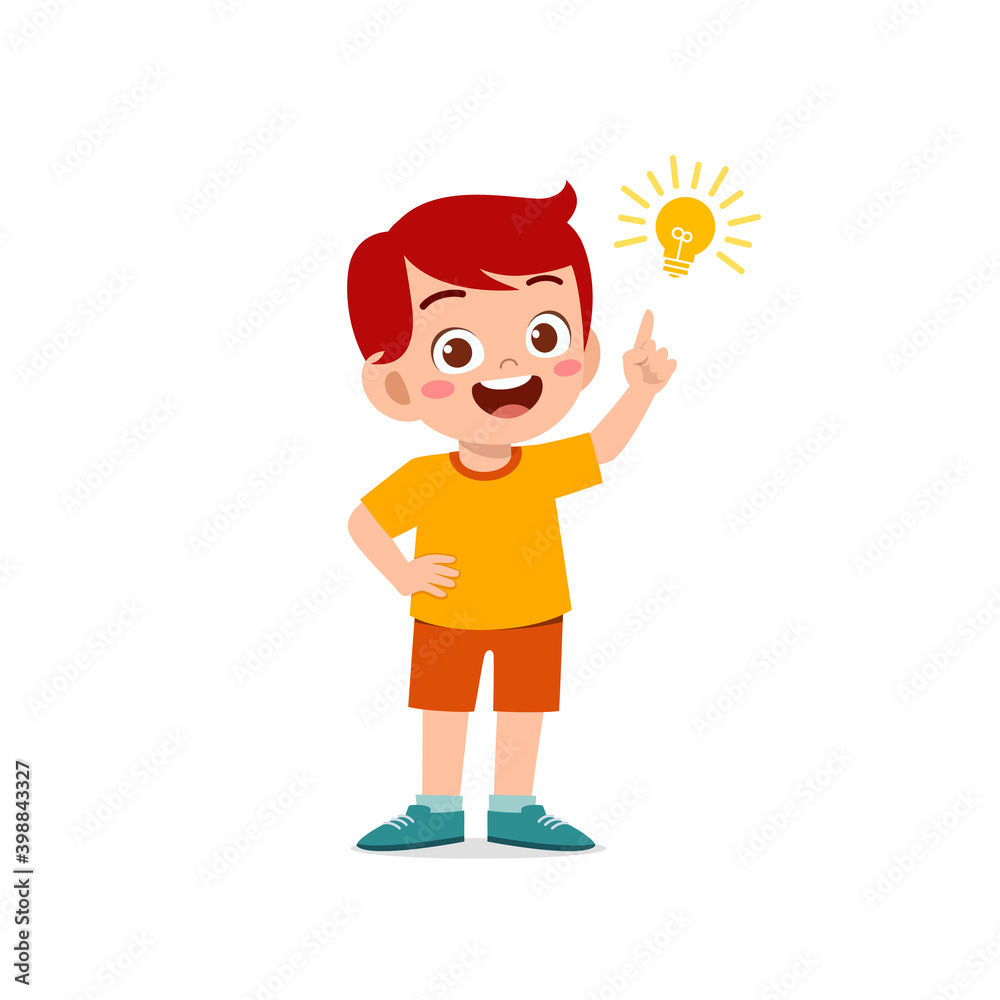 cute little kid boy show idea pose expression with light bulb sign cute little kid boy show idea pose expression with light bulb sign