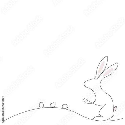 Bunny easter background line drawing, vector illustration