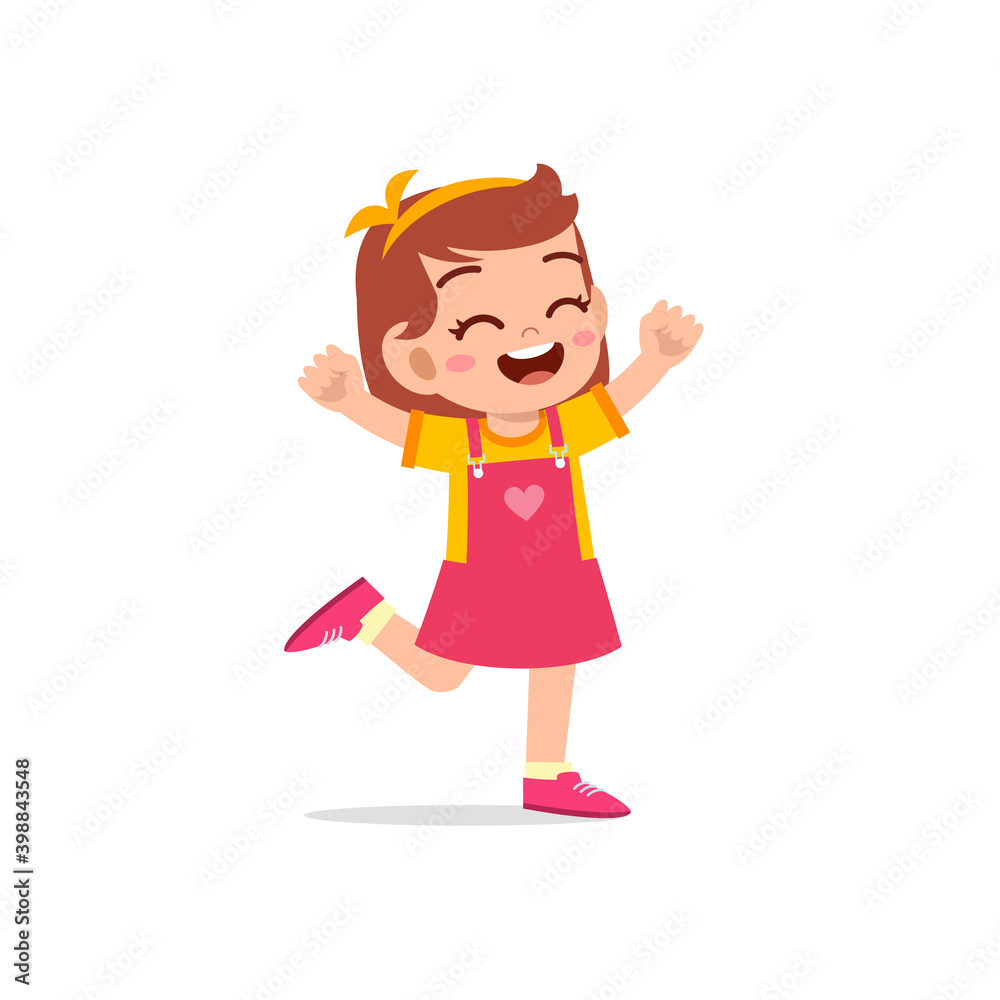 cute little kid girl stand happy celebrating pose expression