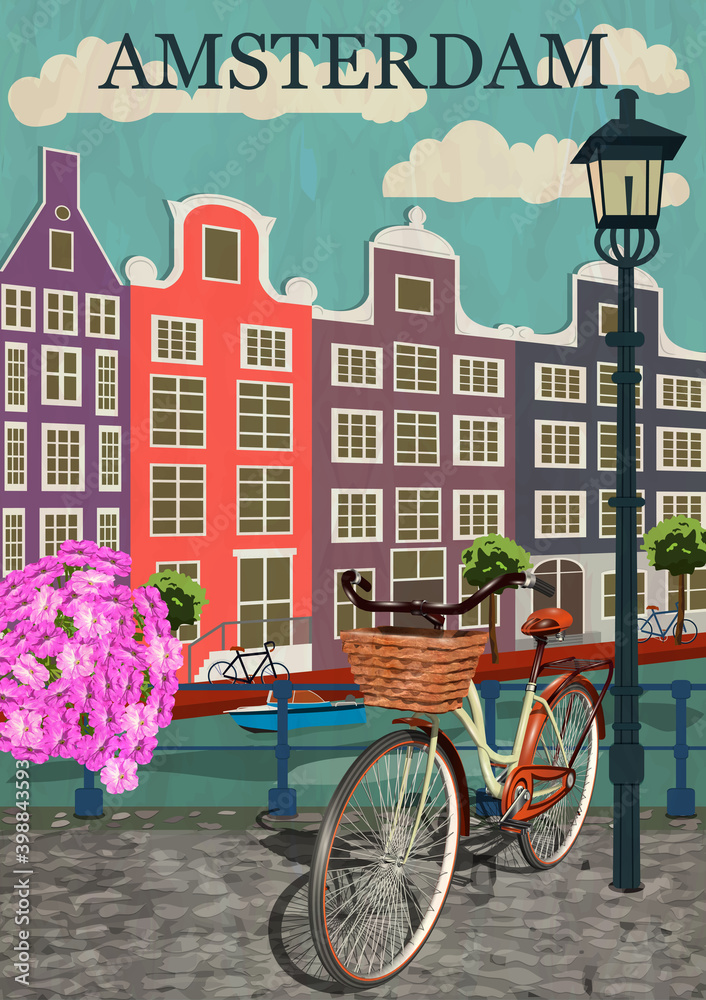 Amsterdam city background.Vector illustration.