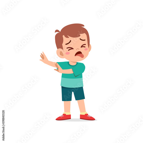 cute little kid boy show refuse and disgust pose expression