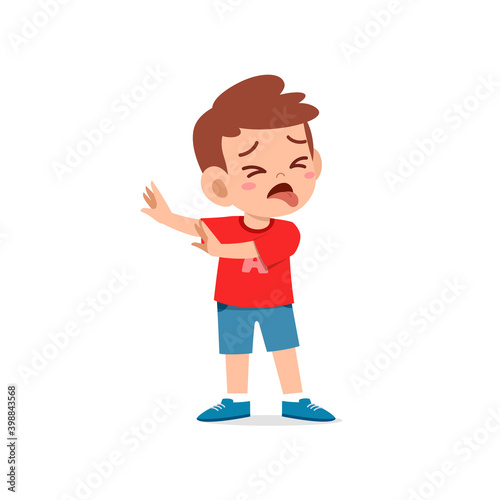cute little kid boy show refuse and disgust pose expression