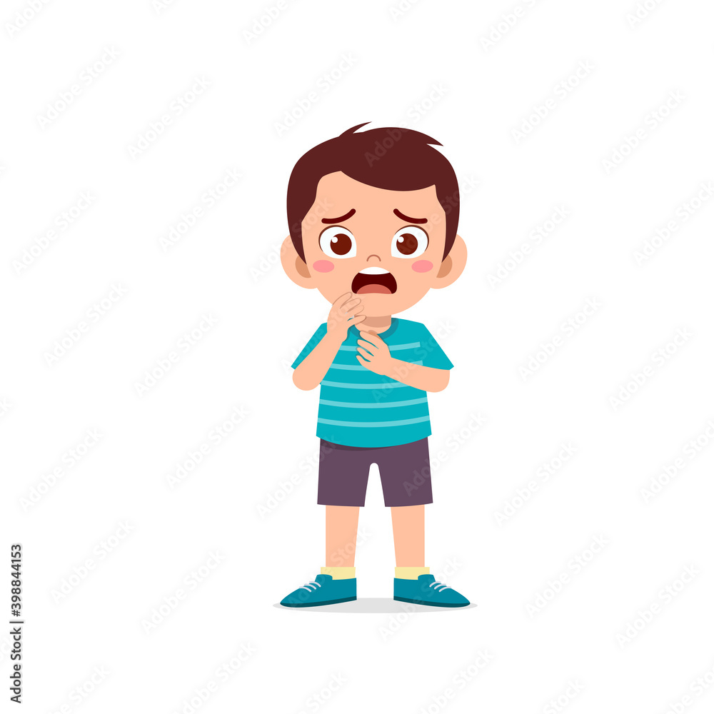 cute little kid boy show worry and scared pose expression