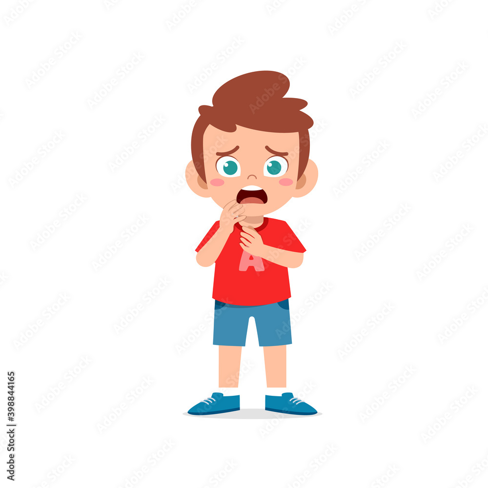 cute little kid boy show worry and scared pose expression