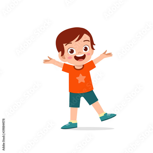 cute little kid boy show happy and friendly pose expression