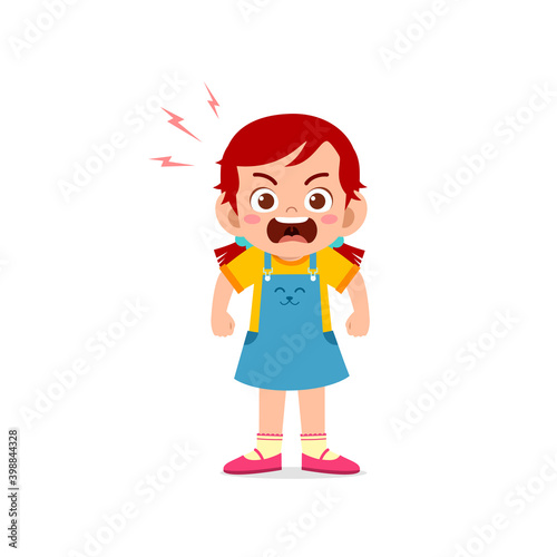 cute little kid girl stand and show angry pose expression