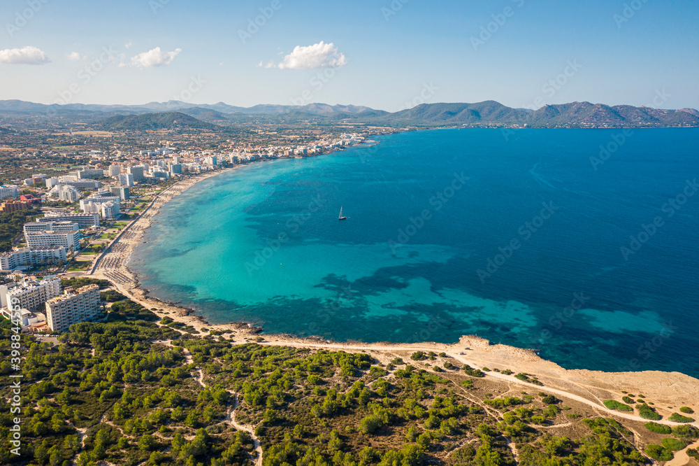 An aerial view on Cala Millor beach on Mallorca island in Spain