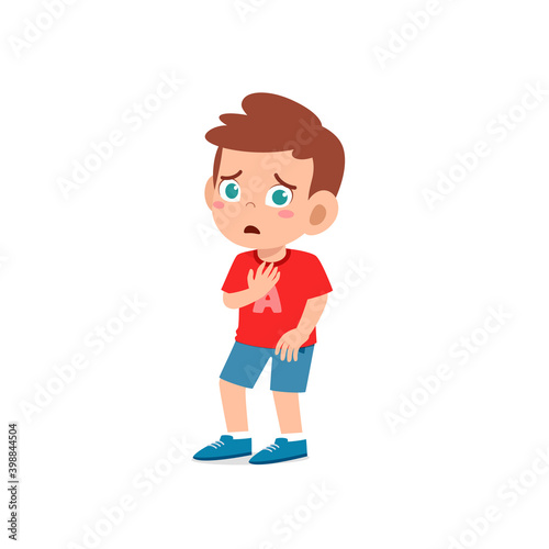 cute little kid boy show worry and scared pose expression