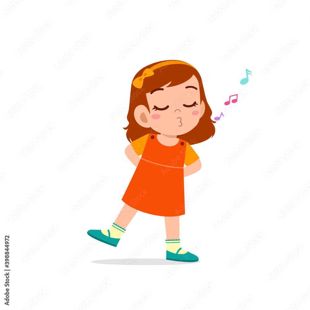 cute little kid girl stand and whistling with mouth cute little kid girl stand and whistling with mouth