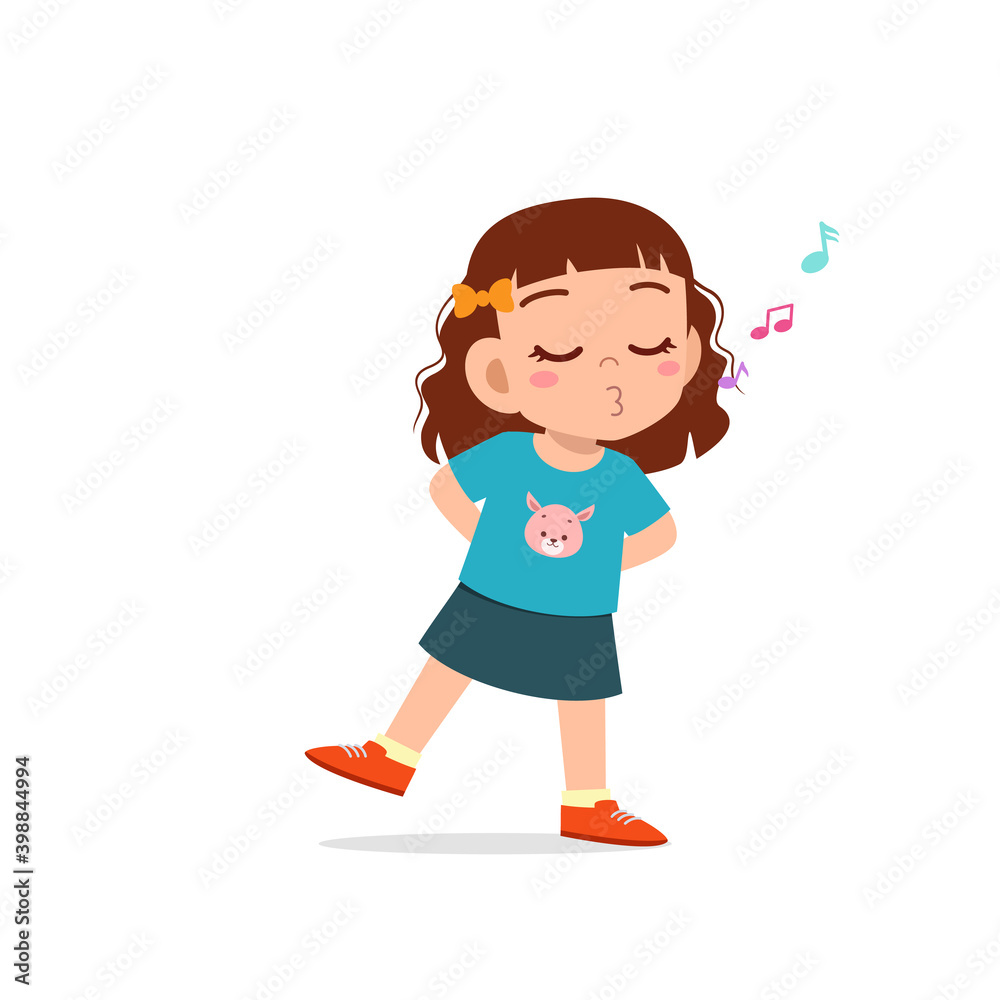 cute little kid girl stand and whistling with mouth cute little kid girl stand and whistling with mouth
