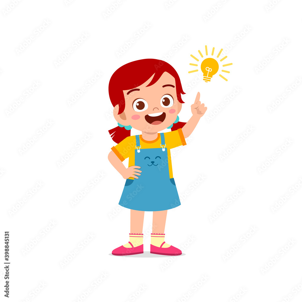 cute little kid girl show idea pose expression with light bulb sign cute little kid girl show idea pose expression with light bulb sign