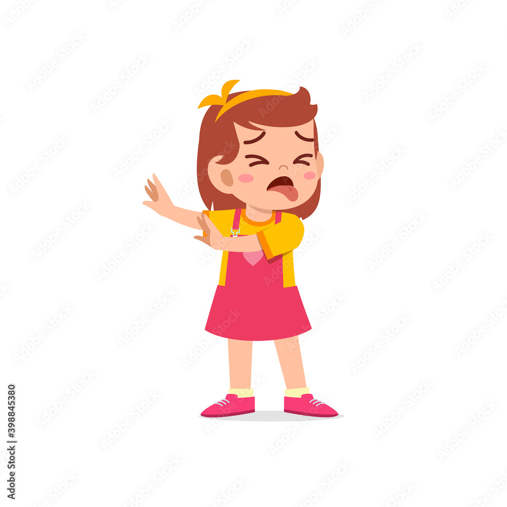 cute little kid girl show refuse and disgust pose expression