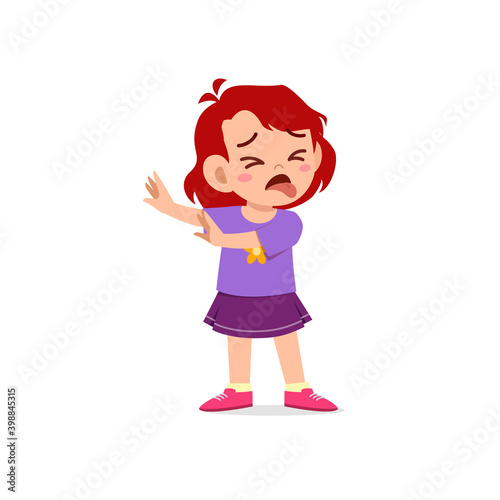 cute little kid girl show refuse and disgust pose expression