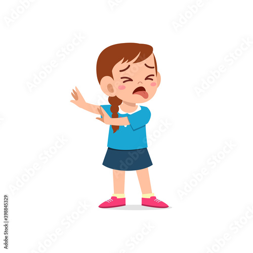 cute little kid girl show refuse and disgust pose expression
