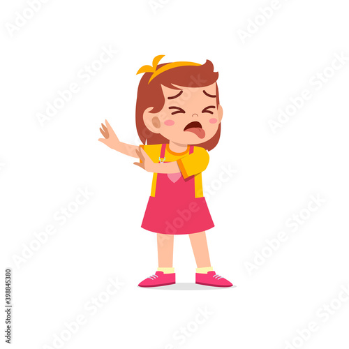 cute little kid girl show refuse and disgust pose expression