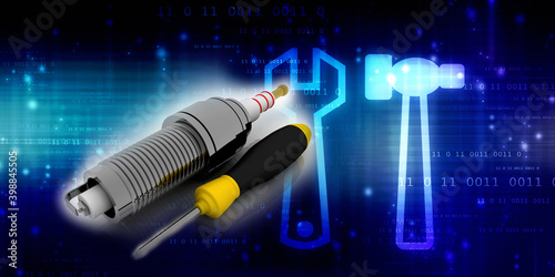 3d rendering technology spark plug with screw driver 