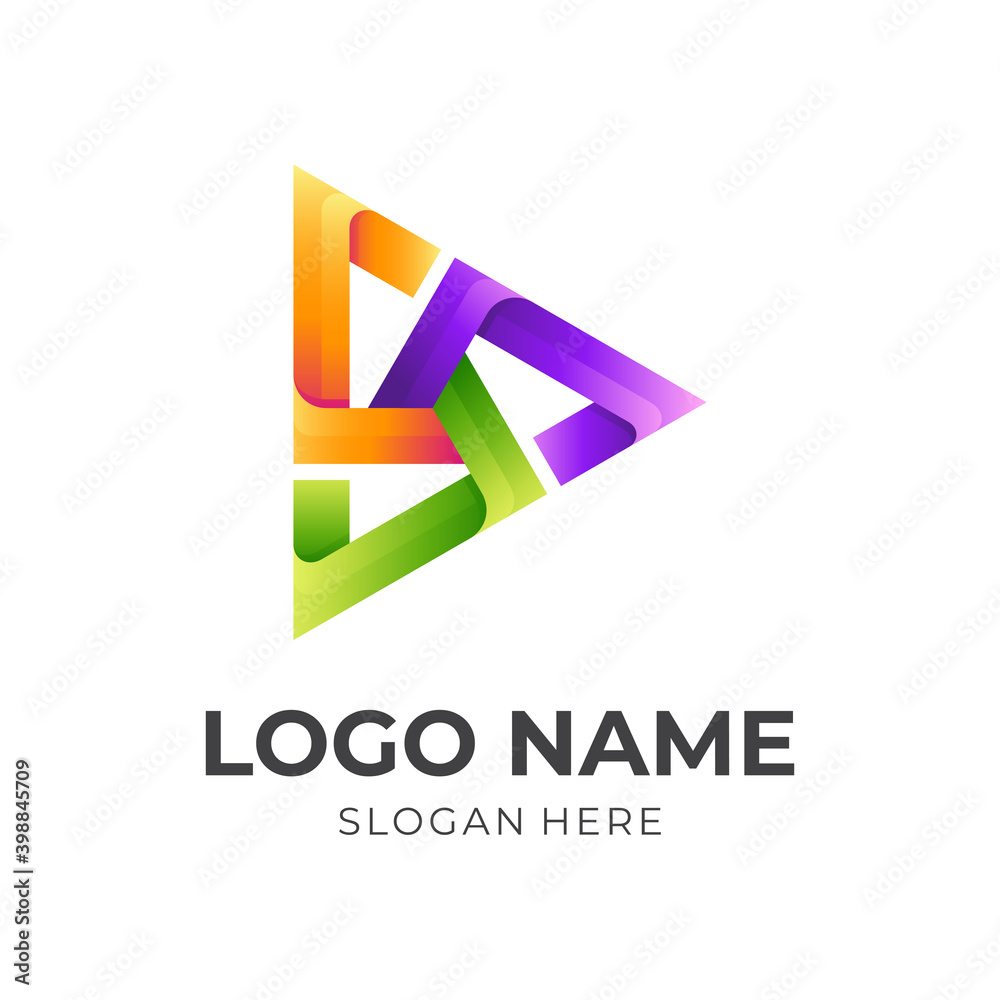 play button logo design with 3d colorful style play button logo design with 3d colorful style