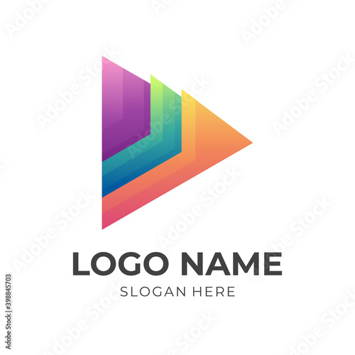 play button logo template with 3d colorful style