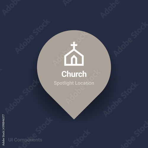 worship, church map spotlight location vector Icon.