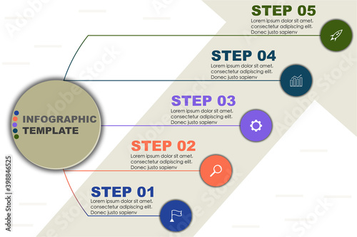 Vector wizard infographic template with 5 steps of business planning. Editable marketing and seo brochure