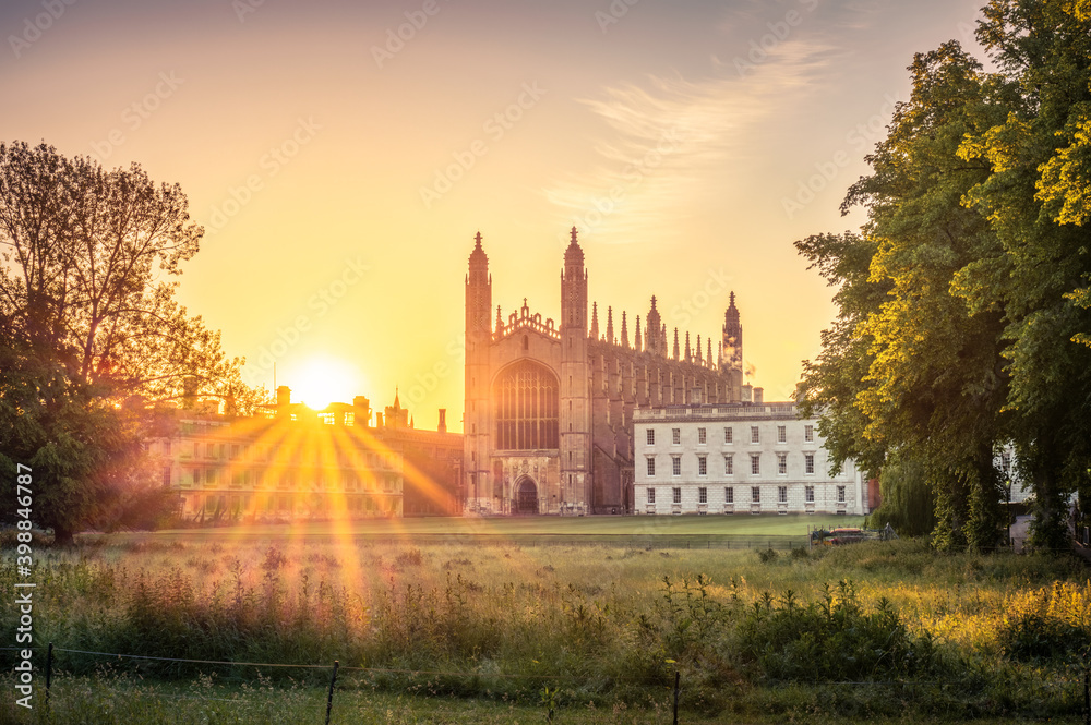 Beautiful sunrise scenery of Cambridge city in England 