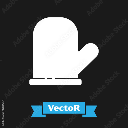White Oven glove icon isolated on black background. Kitchen potholder sign. Cooking glove. Vector.