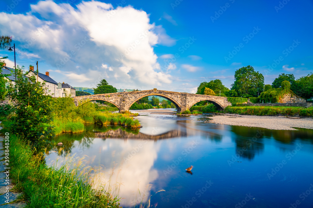 Stone bridge across the river Conwy, at Llanrwst, Caernarfon, North Wales