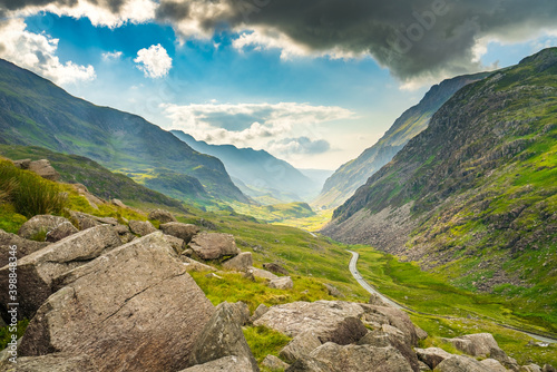 Canvas Print Green valley in Snowdonia National Park. North Wales. UK